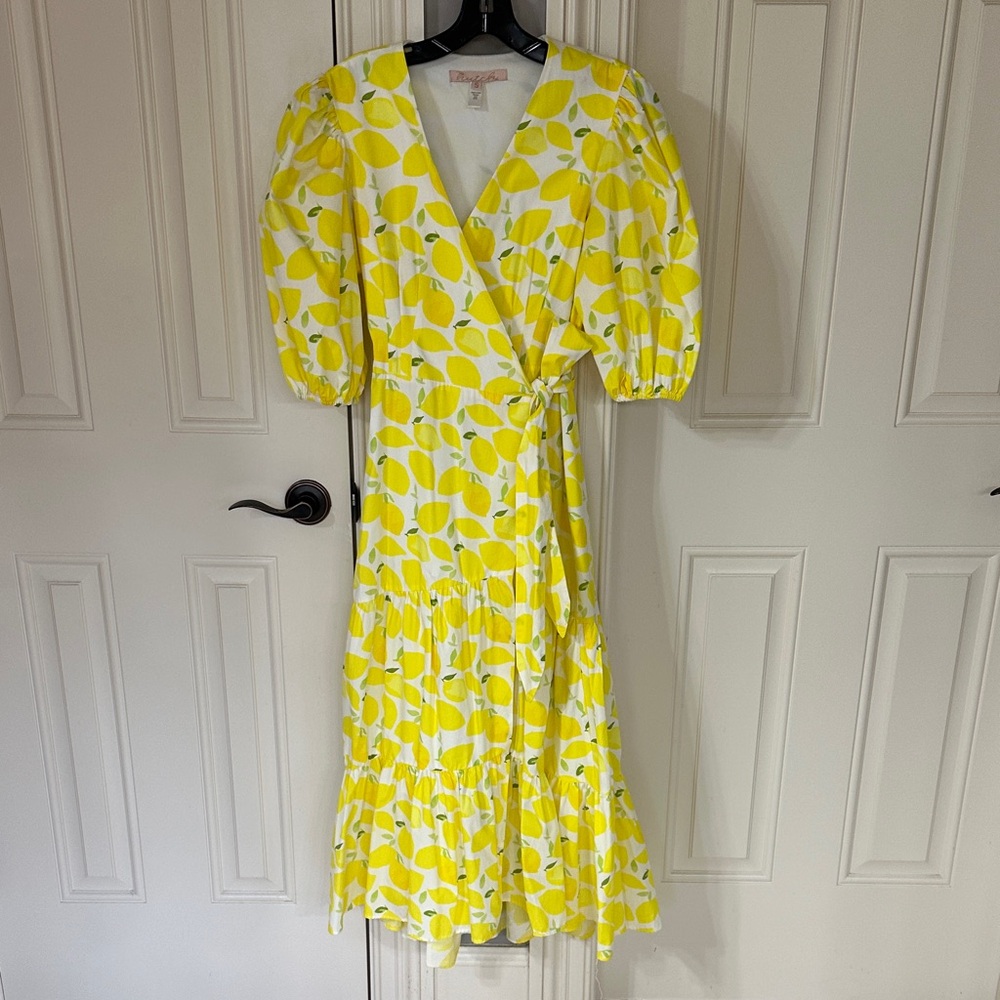 Hutch Yellow and White Lemon Print Midi Dress